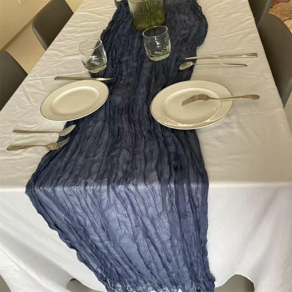 ראנר בד מקומט כחול אפרפר 300*90 ס"מ (6) 